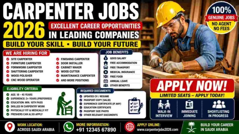 Carpenter Jobs 2026 – Furniture Work, Interior Fitting & Construction Woodwork