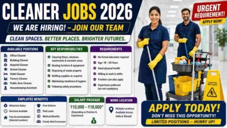 Cleaner Jobs 2026 – Housekeeping Staff, Office Cleaner & Helper Hiring