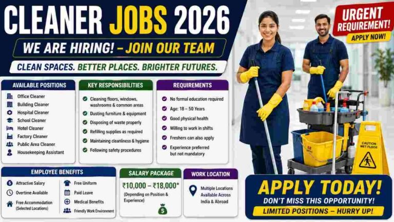 Cleaner Jobs 2026 – Housekeeping Staff, Office Cleaner & Helper Hiring